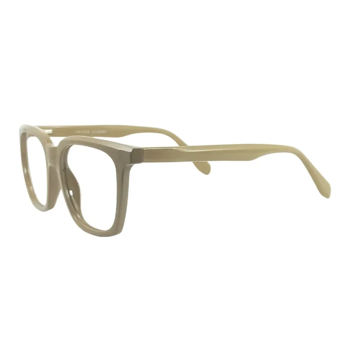 Beige square eyeglasses side angle – lightweight unisex full-rim frame