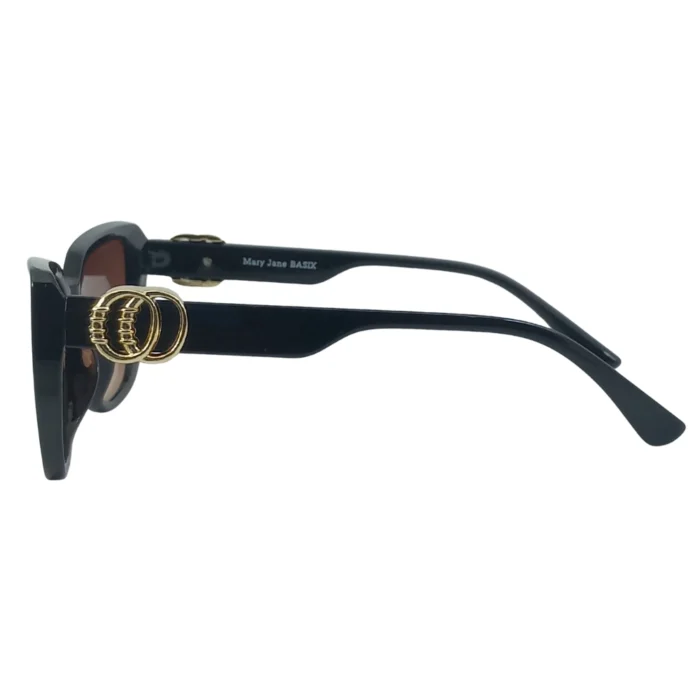 black cat eye sunglasses gold detail front