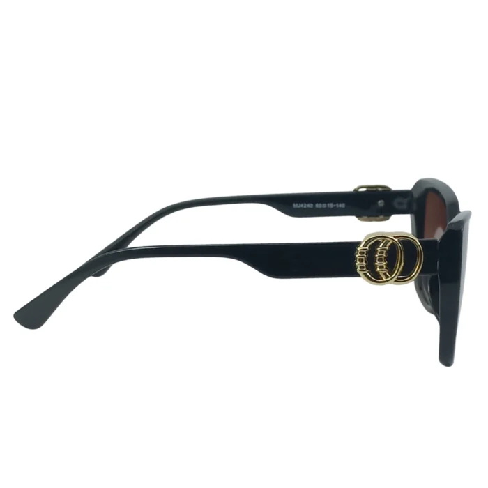 black cat eye sunglasses gold detail left