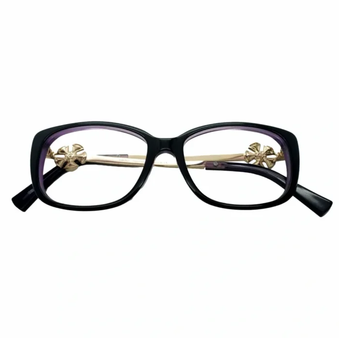 black square eyeglasses floral detail front e1757354555807
