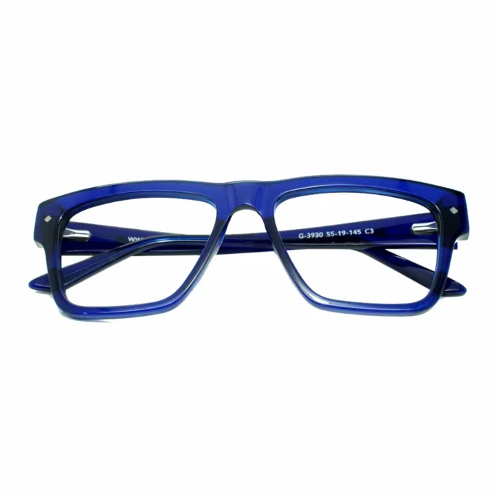 bold blue rectangle eyeglasses folded
