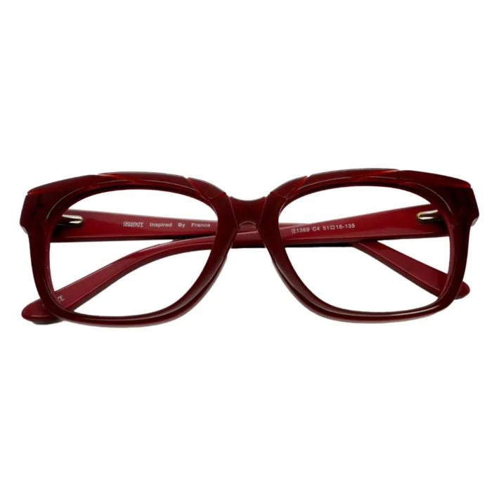 bold red geometric eyeglass frame
