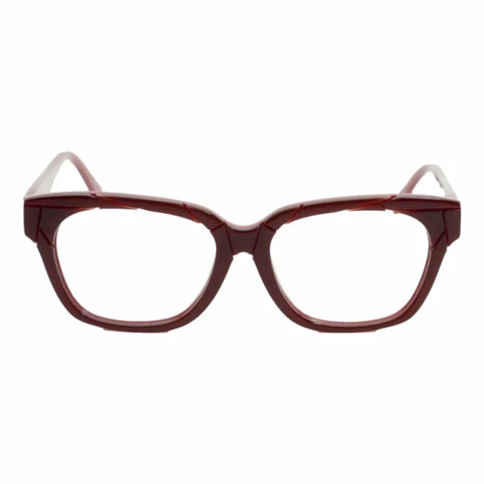 bold red geometric eyeglass frame front