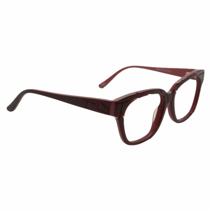bold red geometric eyeglass frame side top