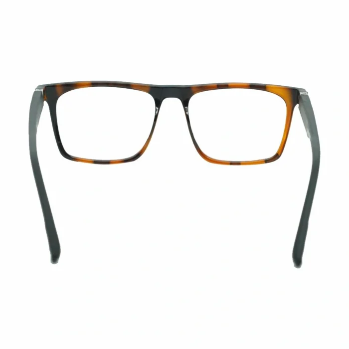 brown black rectangular rimmed eyeglasses open temples