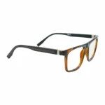brown black rectangular rimmed eyeglasses side angle