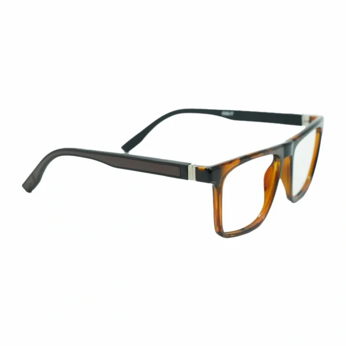 brown black rectangular rimmed eyeglasses side angle