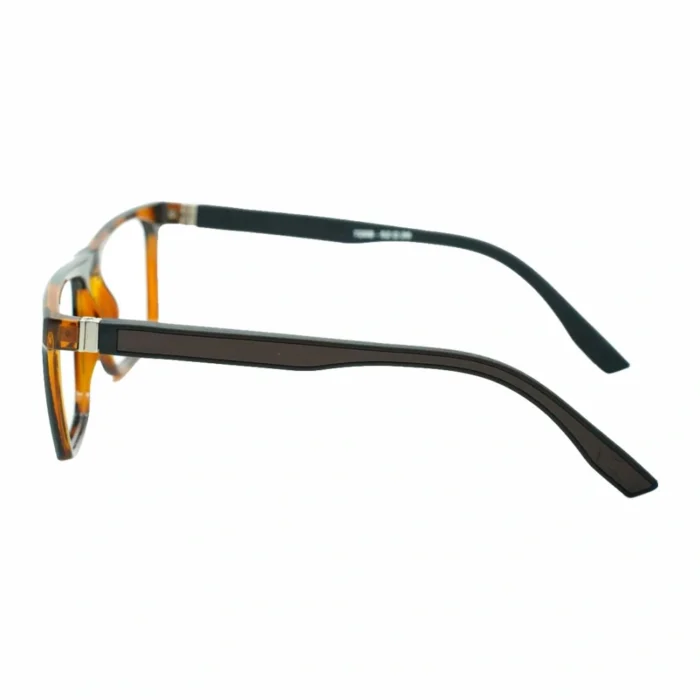 brown black rectangular rimmed eyeglasses side left angle