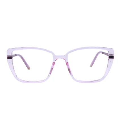clear pink square eyeglasses plum temples front