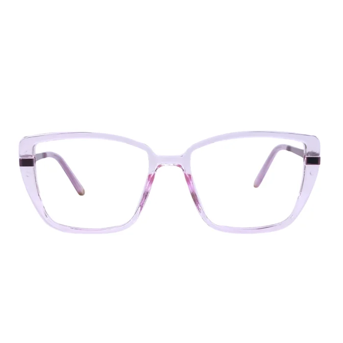 clear pink square eyeglasses plum temples front