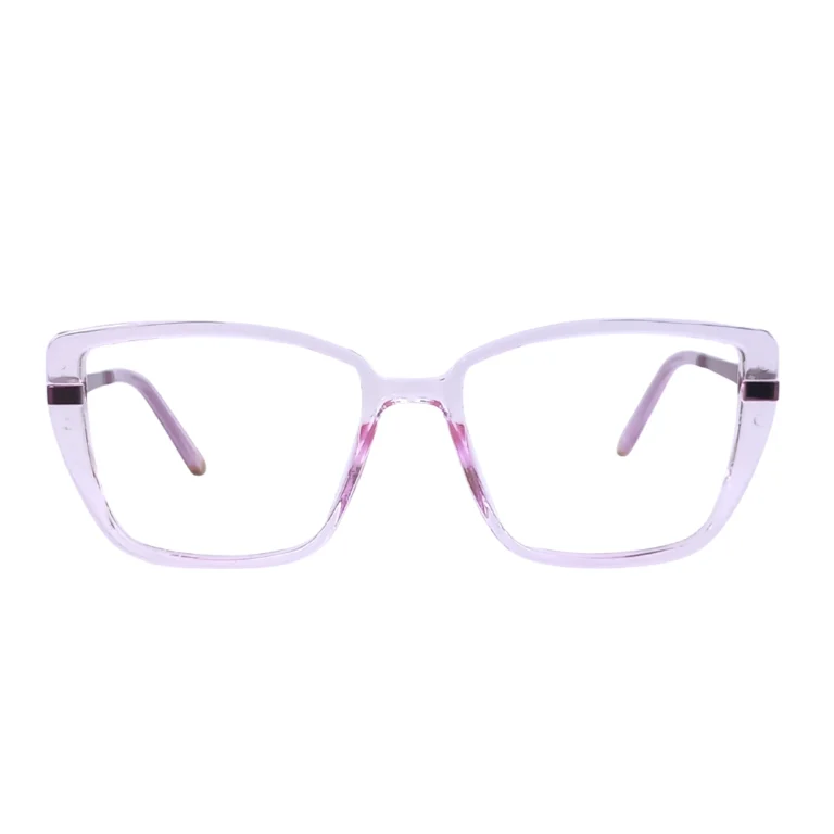 clear pink square eyeglasses plum temples front