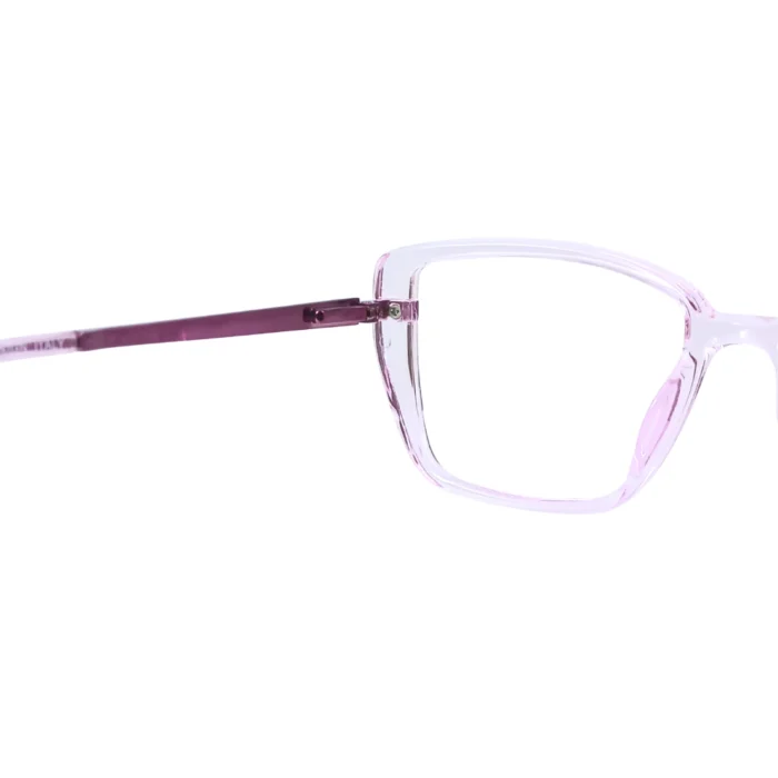 clear pink square eyeglasses plum temples top