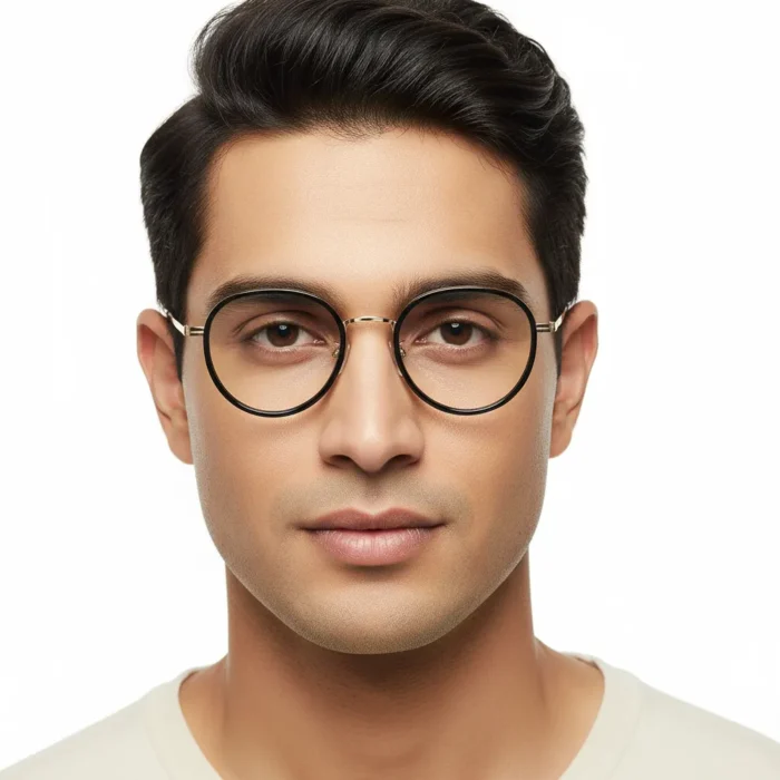 round black glasses front view men
