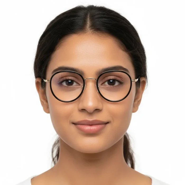round black glasses front view women