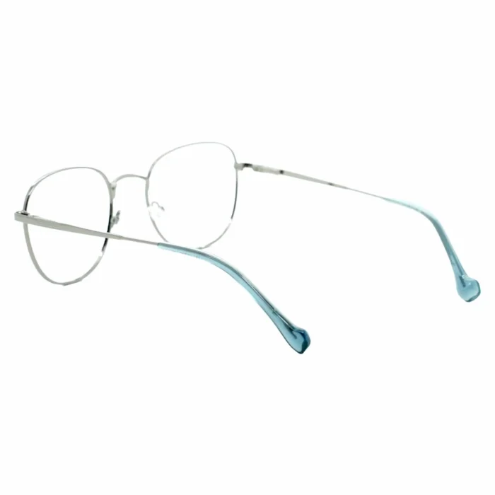 square blue silver frame glasses