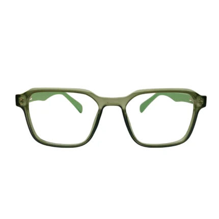 transparent green square eyeglass frame