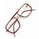 brown gold eyeglasses frame side front fold
