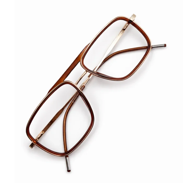 brown gold eyeglasses frame side front fold