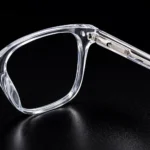 transparent eyeglasses clear frame hinge detail
