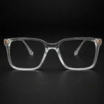 clear square transparent eyeglasses with gold temples front view