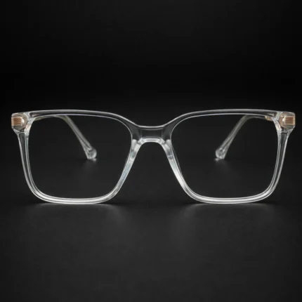 clear square transparent eyeglasses with gold temples front view