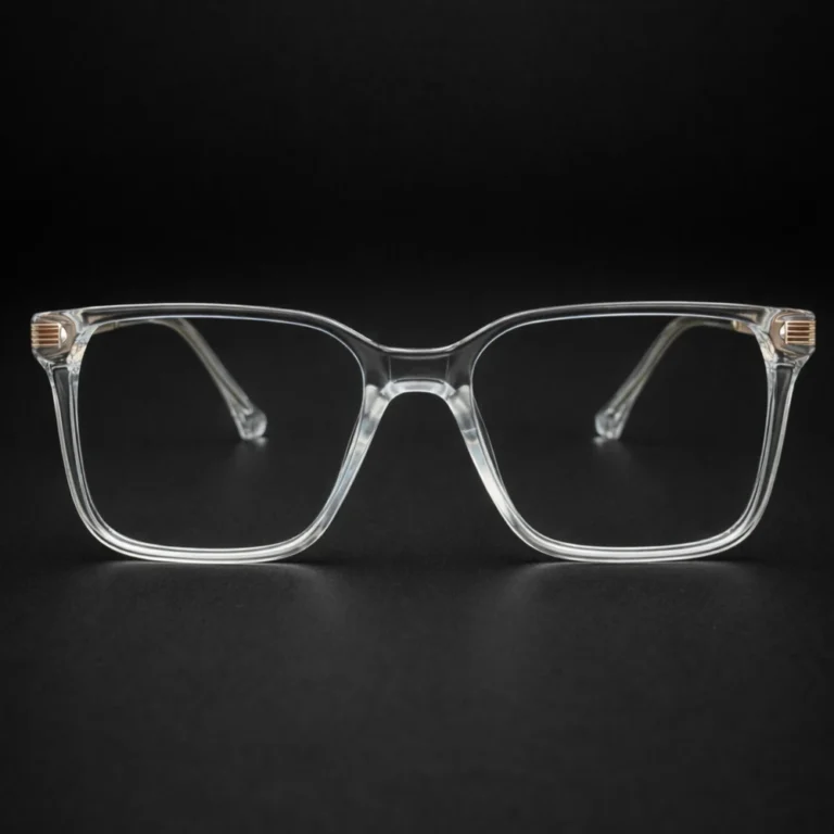 clear square transparent eyeglasses with gold temples front view