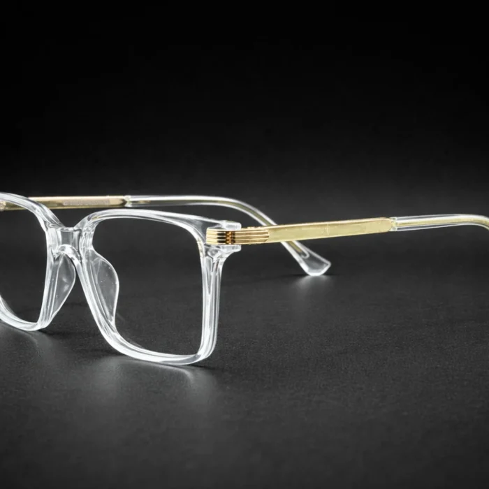 luxury transparent eyeglasses with gold metal arms