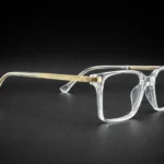designer clear frame eyeglasses gold temple arms