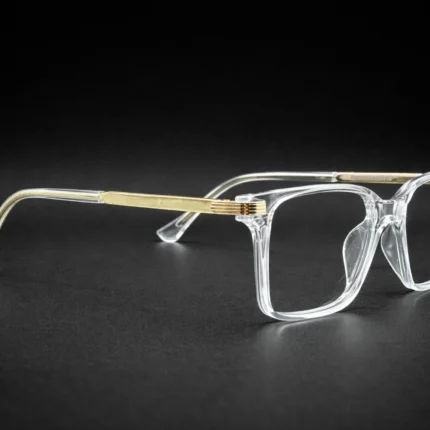 designer clear frame eyeglasses gold temple arms