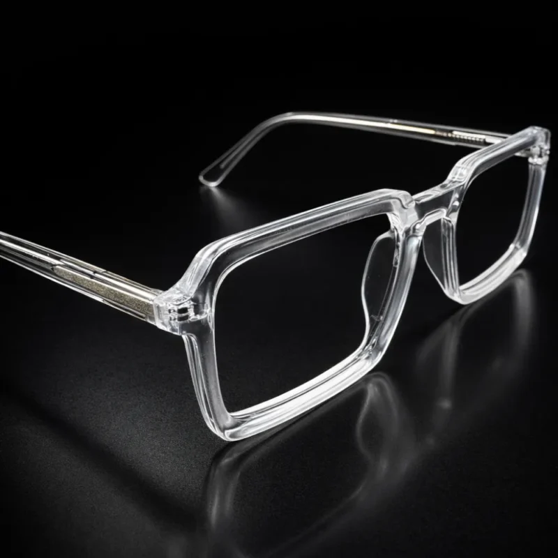 Transparent Eyeglasses: The Modern Clear Frame Trend for Men and Women 5 Clear transparent square eyeglasses close-up frame detail – Lenstick