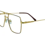 Close-up of premium golden metal eyeglass frame detailing