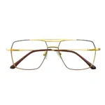 Front view of golden aviator eyeglass frame for men