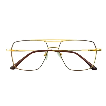 Front view of golden aviator eyeglass frame for men