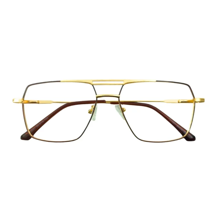 Front view of golden aviator eyeglass frame for men