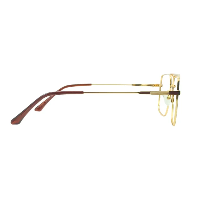 Side view of golden metal aviator eyeglass frame