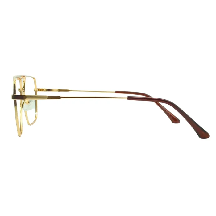 Premium golden eyeglass frame slim metal temples side view