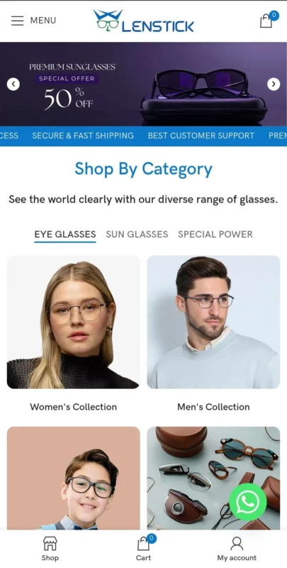 Lenstick homepage mobile view