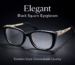 Elegant black square eyeglasses with floral temple