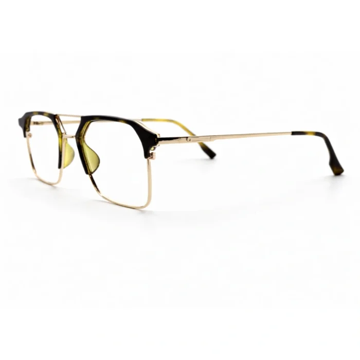 Angled view of Lenstick geometric eyeglasses with metal frame