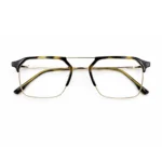 Front view of Lenstick black gold eyeglasses symmetrical frame