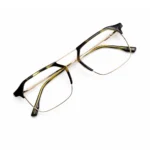 Top angled view of Lenstick geometric black gold eyeglasses