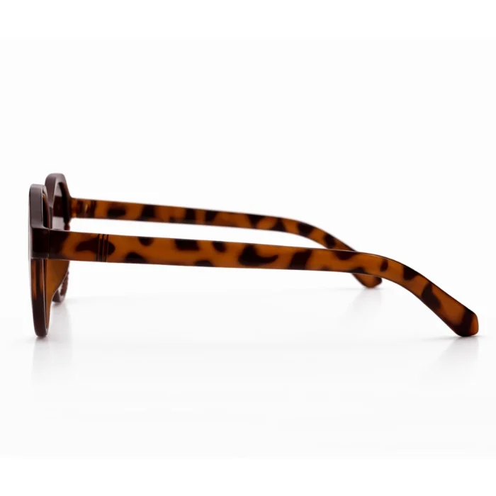 lenstick havana round unisex sunglasses gradient lenses side view front left