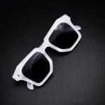Matte clear square sunglasses temple detail transparent frame fold