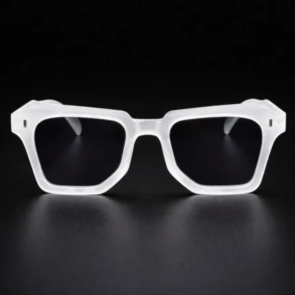 Matte clear square sunglasses temple detail transparent frame front