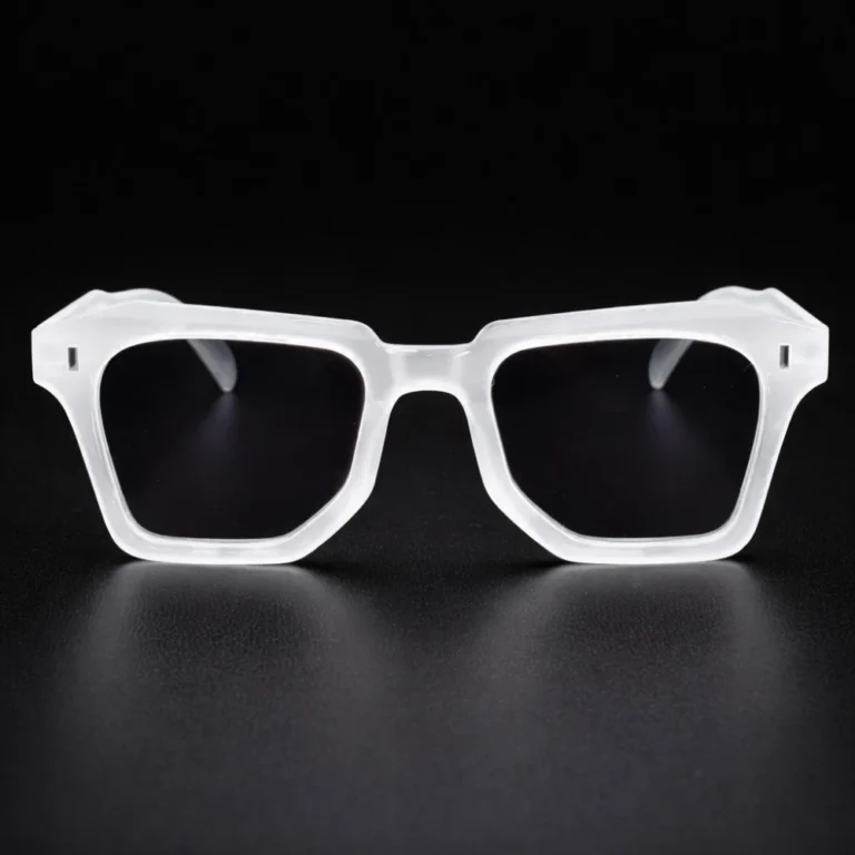 Matte clear square sunglasses temple detail transparent frame front