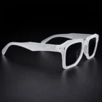 Matte clear square sunglasses temple detail transparent frame left side