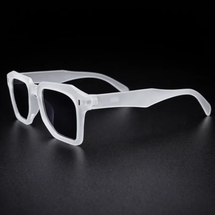 Matte clear square sunglasses temple detail transparent frame right side