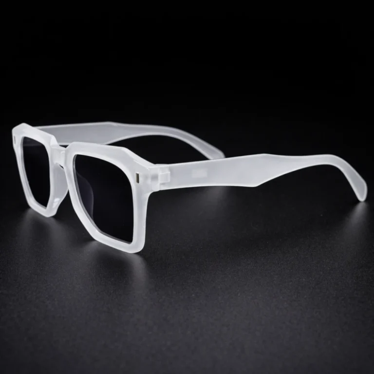 Matte clear square sunglasses temple detail transparent frame right side