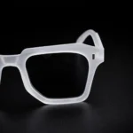 Matte clear square sunglasses perspective view with black lenses
