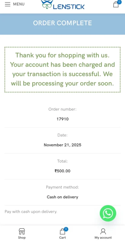 How to Order Eyeglasses from Lenstick – Complete Step-by-Step Guide 14 Order Confirmation